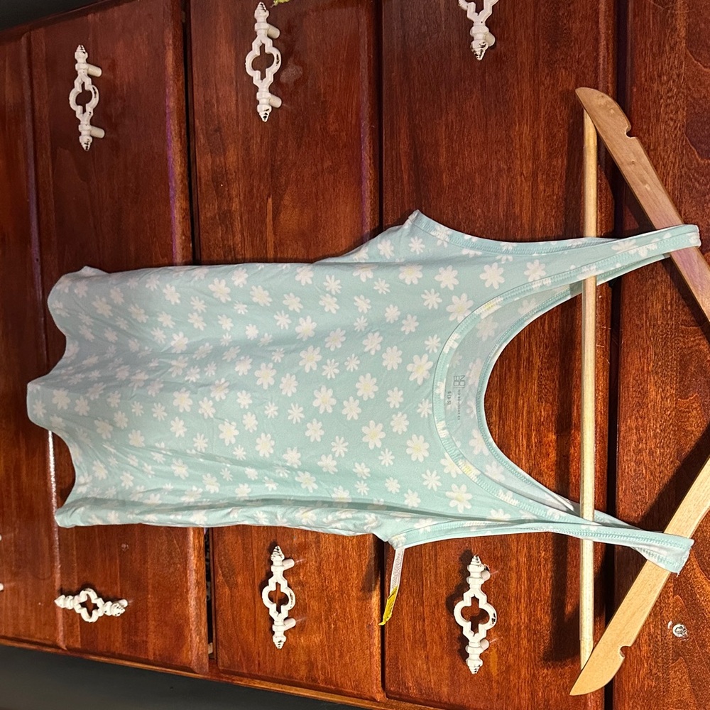 No Boundaries Floral Tank Top - Light Blue and White